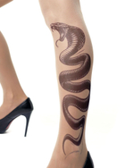 Колготки +size с принтом в виде кобры на левой ножке (Размер: XL-XXL-XXXL) (Цвет: бежевый)