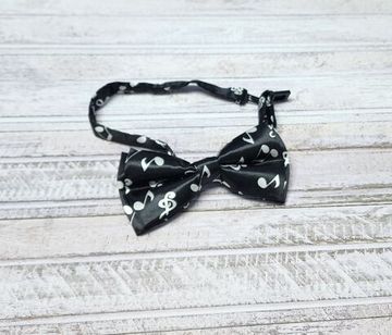 Галстук бабочка классика, чёрная с белым ноты