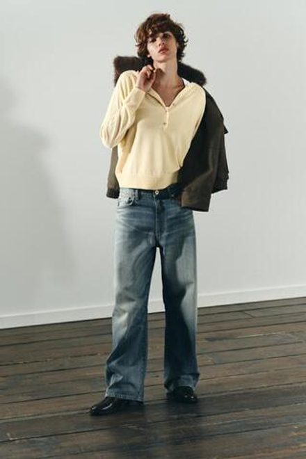 ZARA ДЖИНСЫ TRF BAGGY BALLOON СО СРЕДНЕЙ ПОСАДКОЙ, СИНИЙ