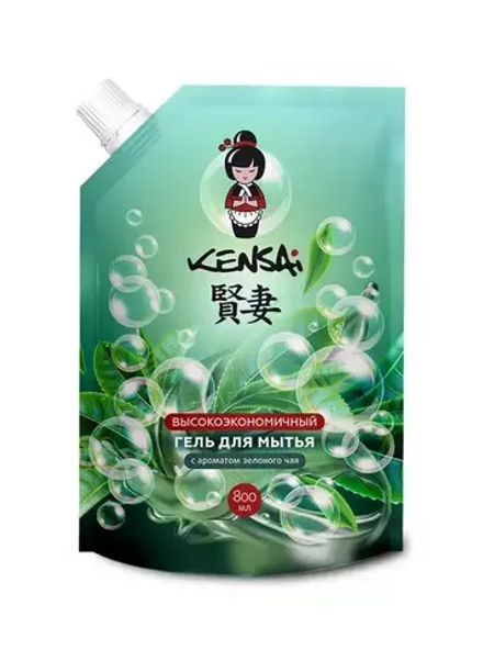 Высокоэкономичный гель KENSAI для мытья посуды и детских принадлежностей с ароматом зеленого чая 800 мл
