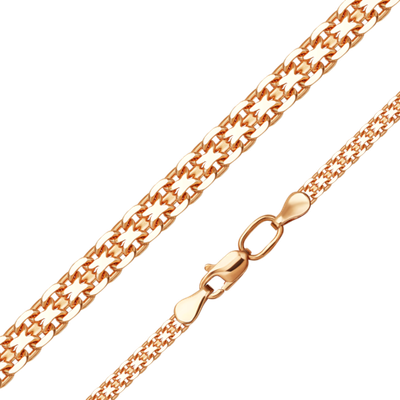 Цепь из красного золота с алмазной гранью (плетение «Бисмарк двойной якорь»)