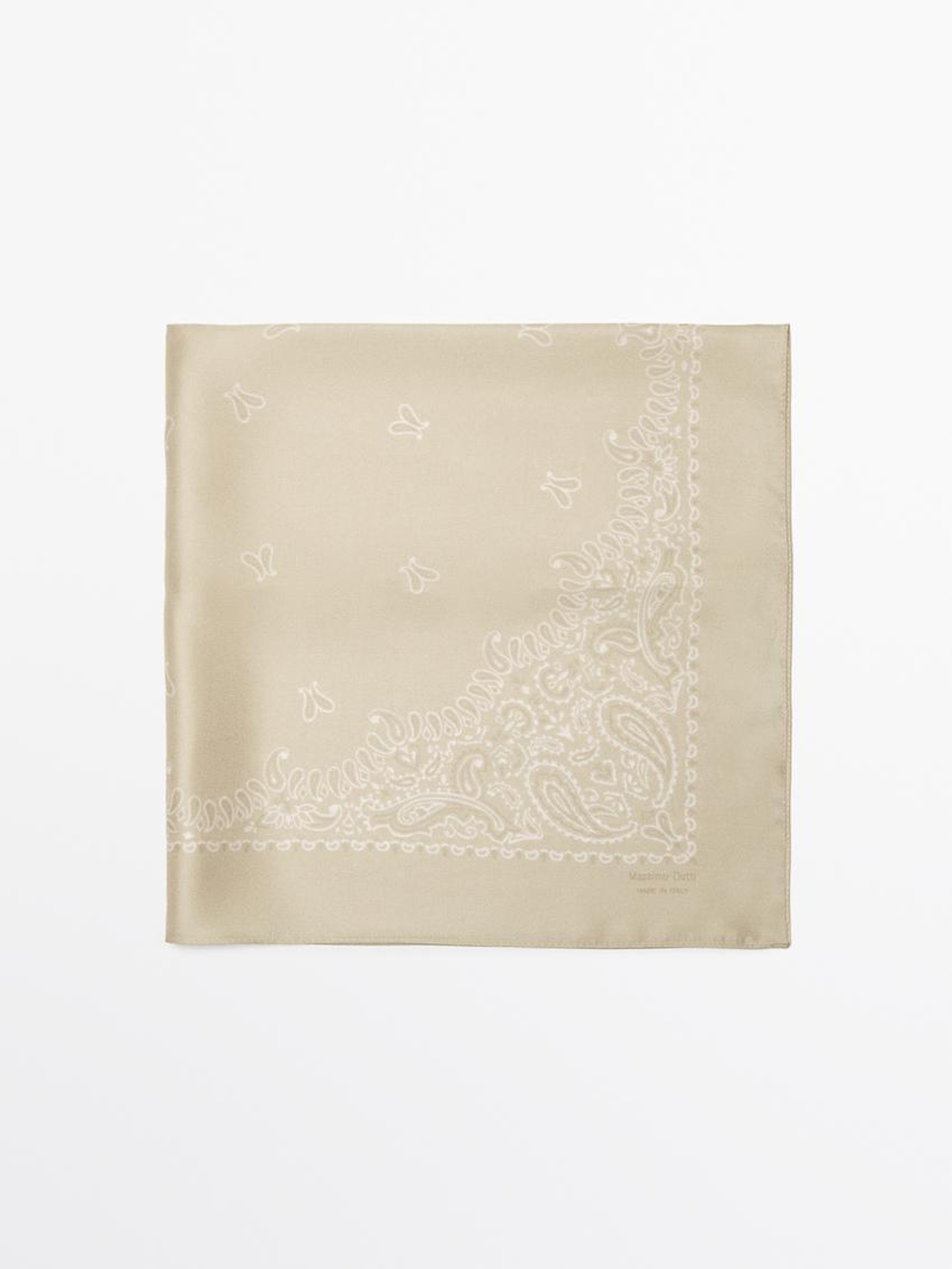 Massimo Dutti Бандана из 100% шелка с принтом пейсли, бежевый
