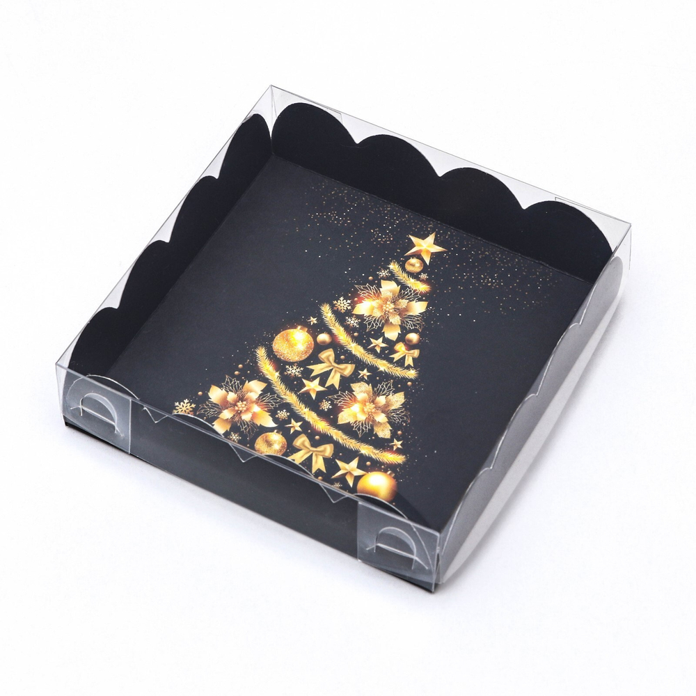 Коробка для кондитерских изделий с PVC крышкой «Елка желаний», 12*12*3 см