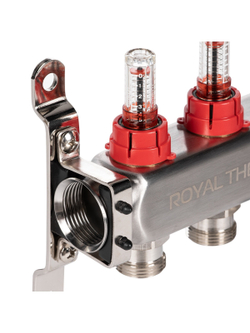 Коллектор Royal Thermo нерж. в сборе с расходомерами 1" ВР-3/4" НР с автомат. воздухоотвод-ми 8 вых.
