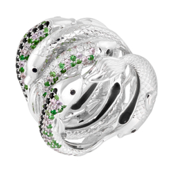 Кольцо Рыбы с Сапфирами, Цаворитами и Бриллиантами, R0251-1/2