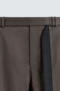 ZARA БРЮКИ WIDE FIT С ПОЯСОМ, СЕРО-КОРИЧНЕВЫЙ