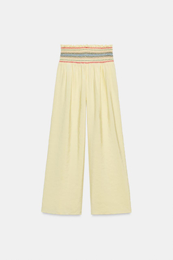 ZARA БРЮКИ С ШИРОКИМИ ШТАНИНАМИ И ЭЛАСТИЧНЫМ ПОЯСОМ, ЖЕЛТЫЙ