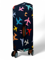 Чехол на чемодан 20", цвет чёрный/разноцветный, Самолетики