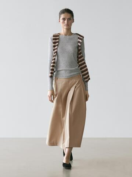 Massimo Dutti Юбка миди со складками-плиссе, песочный