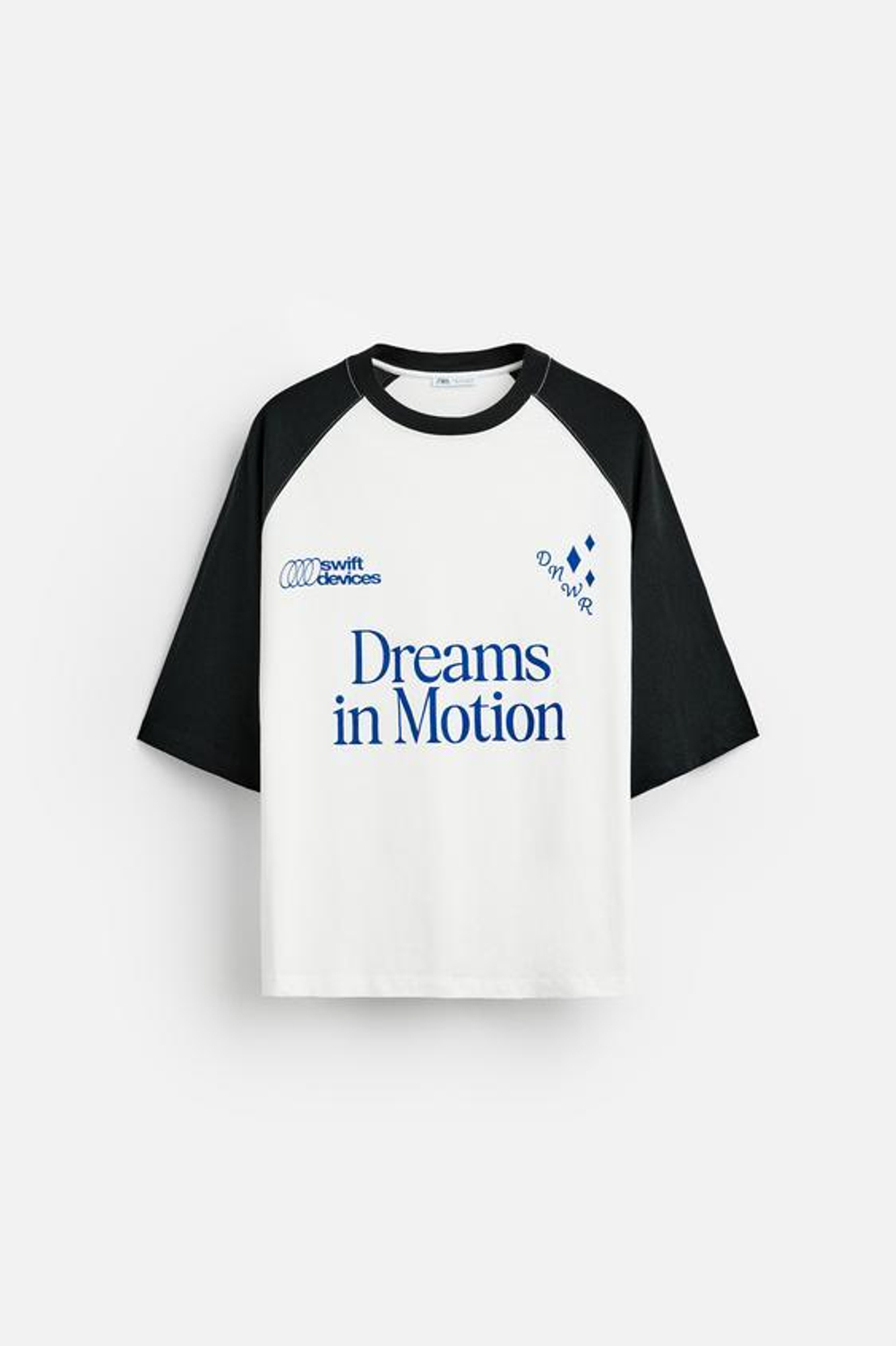 ZARA ФУТБОЛКА В СТИЛЕ КОЛОР-БЛОК С НАДПИСЬЮ, БЕЛЫЙ/ЧЕРНЫЙ