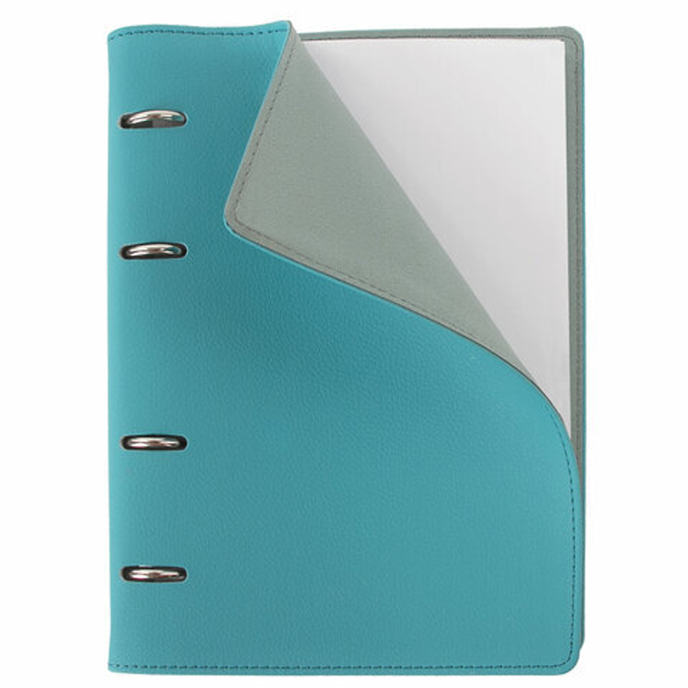 Тетрадь на кольцах А5 180х220мм, 120л, под кожу, BRAUBERG Joy, бирюзовый/серо-голубой, 129993