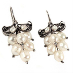 Серьги "Виноград" жемчуг , скань асс.