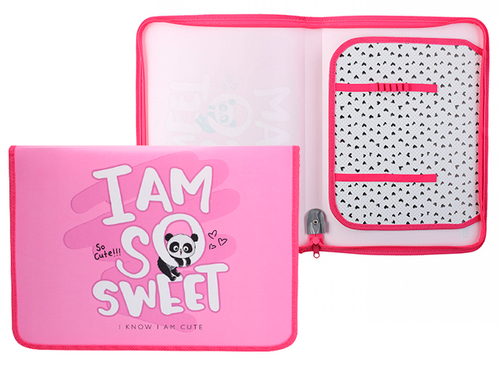 Папка для труда А4 с вкладышем молния вокруг пластик "Cute panda"