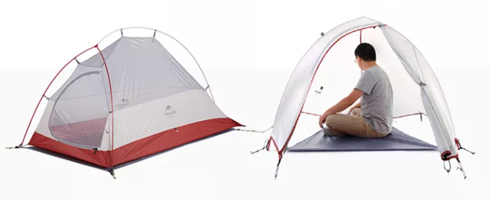 Палатка Naturehike Cloud Up Si 1-местная, алюминиевый каркас, сверхлегкая, серо-красная, NH18T010-T-DLG