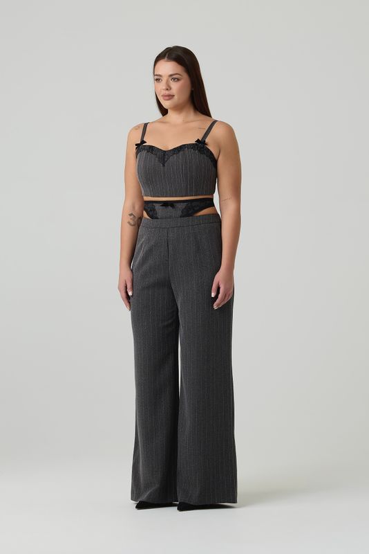 Брюки прямые с отделкой из кружева, серый