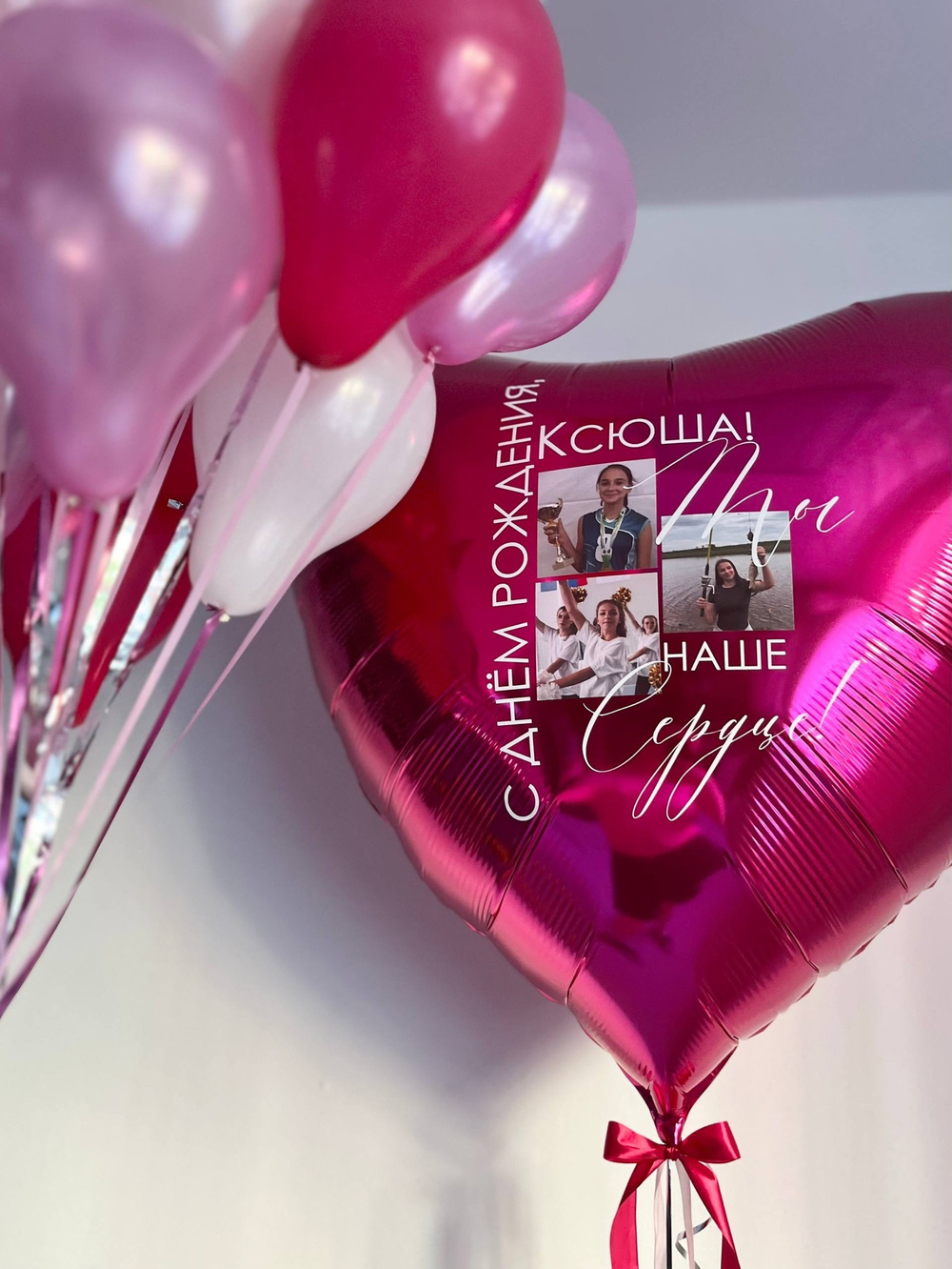 Воздушные шары коробка сюрприз единорог фуксия/розовый/белый/малиновый №3405