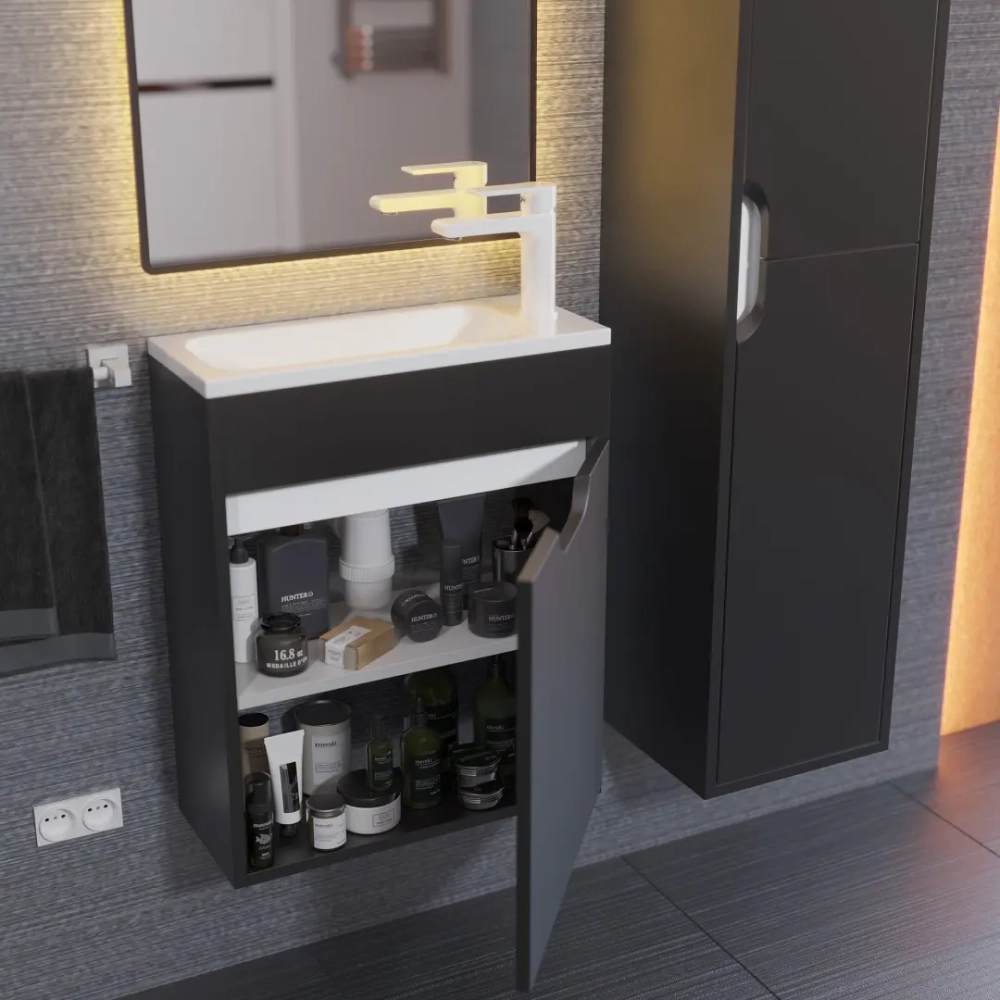Тумба с раковиной для ванной Uperwood Modul 50 см, подвесная, матовая, черная