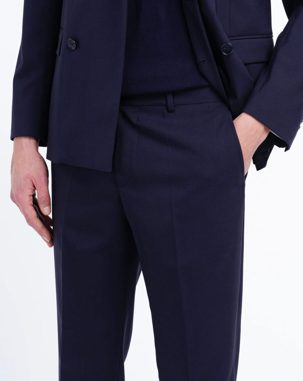 Мужской двубортный костюм (синий) Б72