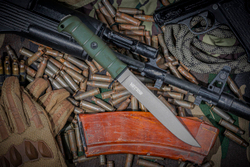 Нож Kizlyar Supreme VECTOR AUS-8 TW OKH PS (TacWash, Oliva Kraton Handle, Polyamide Sheath)
