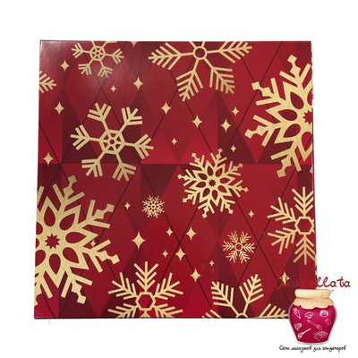 Упаковка для 8 конфет и шоколадной плитки с обечайкой ЗОЛОТЫЕ СНЕЖИНКИ 177*178,5*38,5/155*75 мм