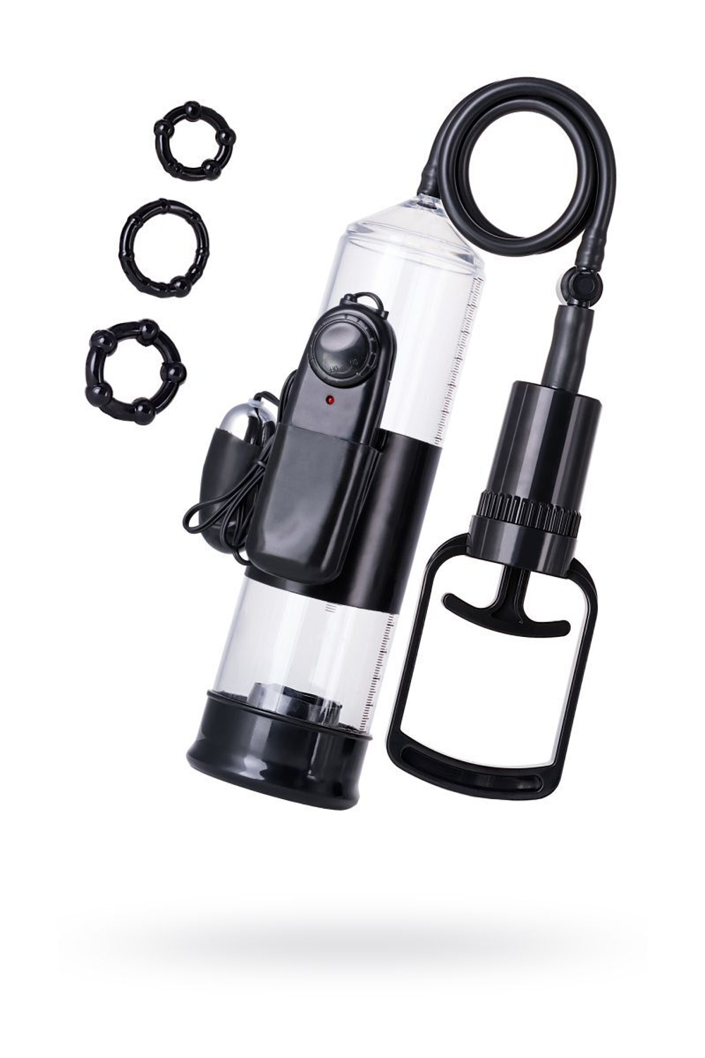 Вакуумная помпа A-toys с вибропулей и эрекционными кольцами (Цвет: прозрачный)