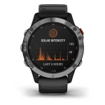 Спортивные наручные часы Garmin Fenix 6 Solar серебристый с черным ремешком 010-02410-00