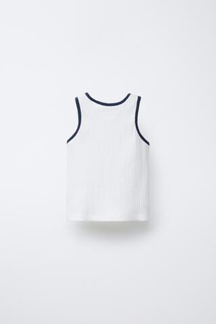 ZARA ФУТБОЛКА В РУБЧИК С ВЫШИВКОЙ, МОРСКОЙ СИНИЙ