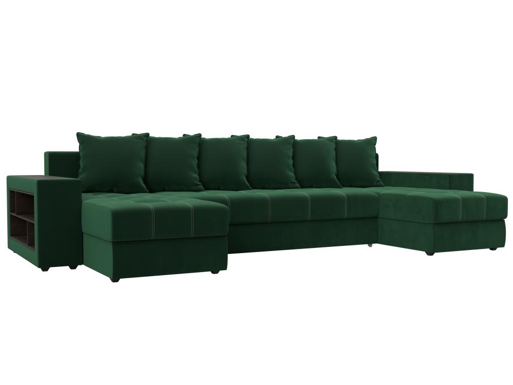 Диван П-образный Дубай полки слева, Зеленый, Велюр, 110609