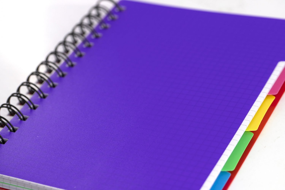 Тетрадь 120л., А5, клетка, Alingar, гребень, пластиковая обложка с инф. окнами, цветные пластиковые разделители, ассорти 4 цвета