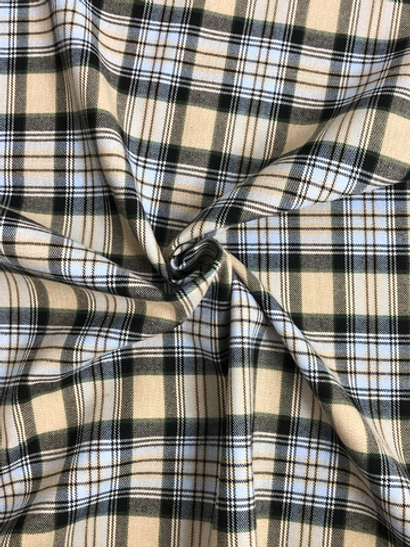 Костюмная принт клетка, голубой/черный на бежевом BST