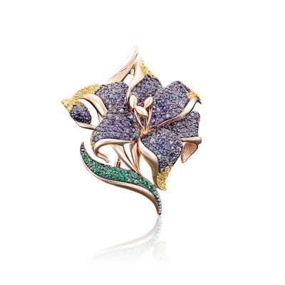 Брошь «Лилия» из красного золота с фианитами