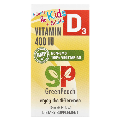 GreenPeach, Для младенцев и детей и взрослых, витамин D3, 400 МЕ, 10 мл (0,34 жидк. Унции)