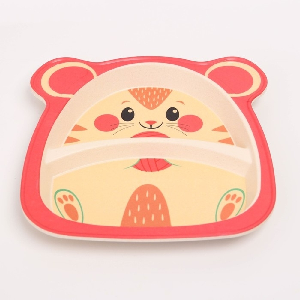 4167340 Набор бамбуковой посуды "Хомяк", тарелка, миска, стакан, приборы, 5 предметов