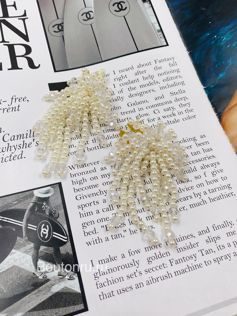 Накладка на пуговицу золотистая с жемчужной бахромой