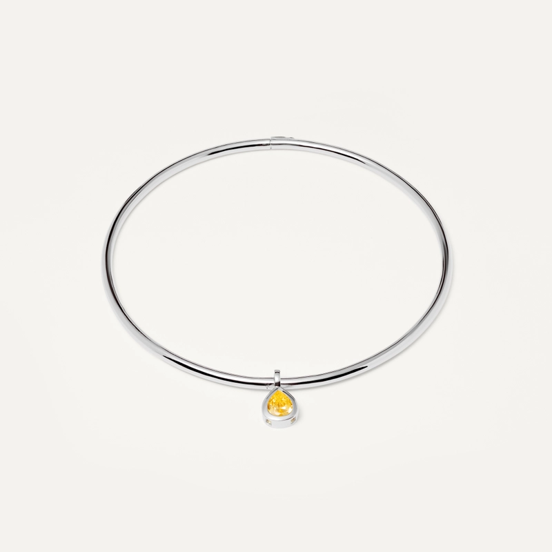 Чокер Жесткая Основа – Серебро, Желтая капля