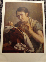 Винтажная открытка СССР В. А. Тропинин "Кружевница"