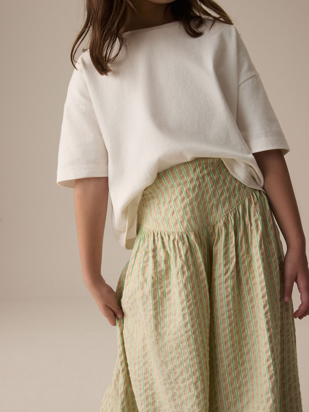 Брюки широкие для девочки Next E49-516, Бежевый, Зеленый