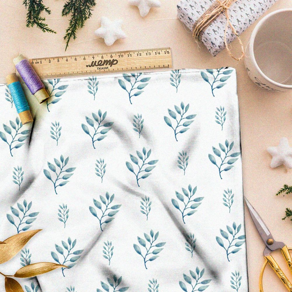 Ткань лён полупрозрачные акварельные листья