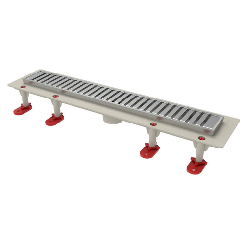 Трап линейный ТП-50.1D-1000 решетка и рамка из нерж. стали "Полосы" с верт. выходом D50 мм