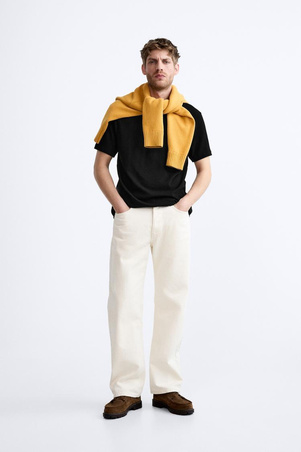 ZARA ХЛОПКОВАЯ ФУТБОЛКА, ЧЕРНЫЙ