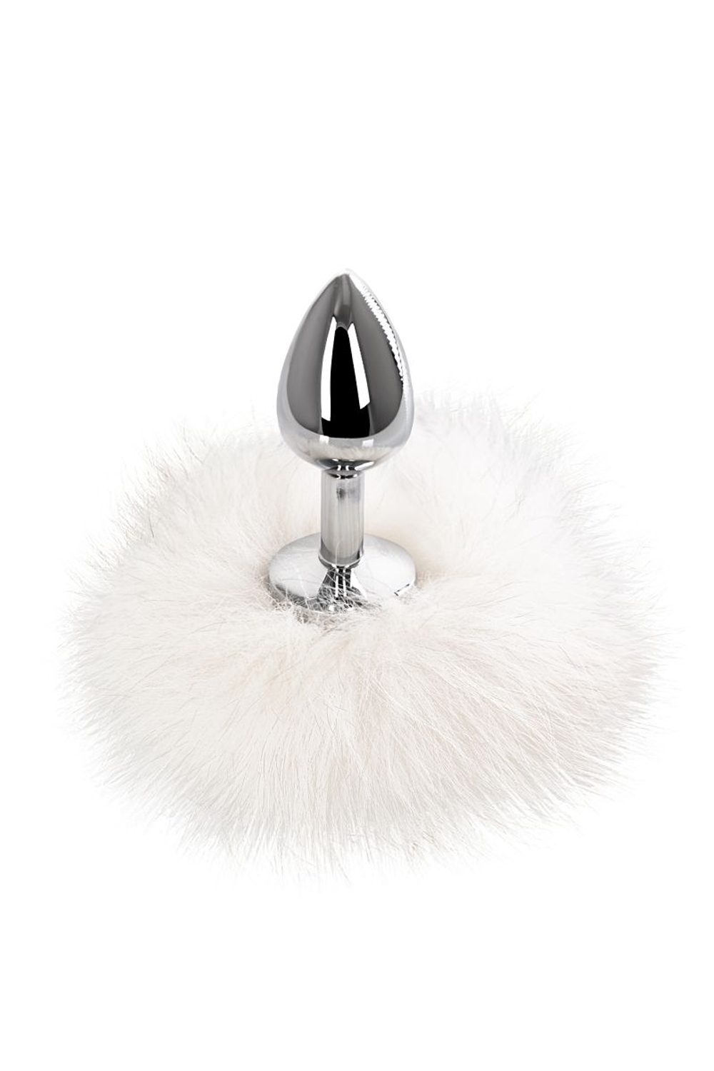 Серебристая анальная втулка с белым заячьим хвостом (Цвет: белый)