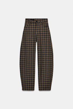 ZARA БРЮКИ BALLOON В КЛЕТКУ, СЕРО-КОРИЧНЕВЫЙ