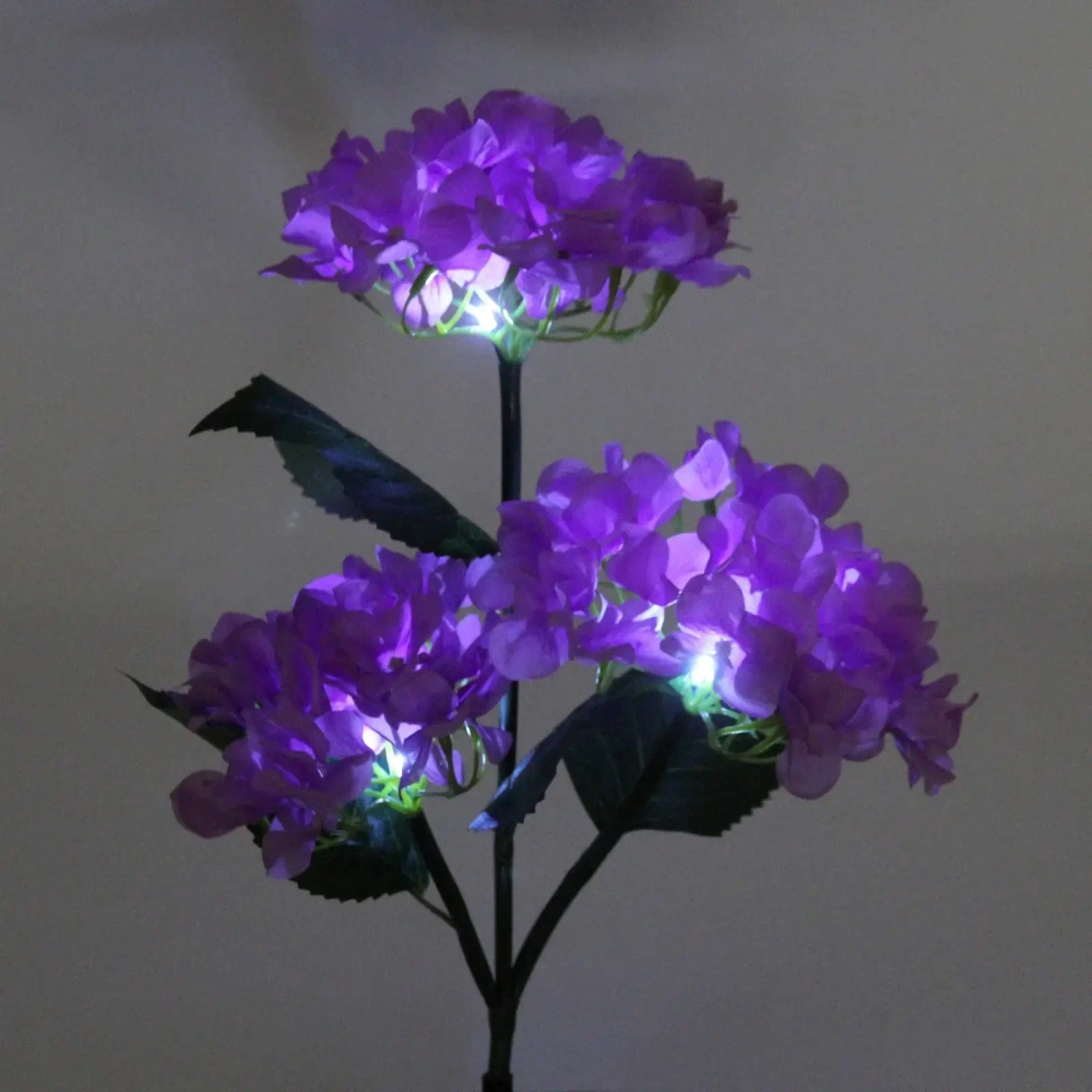 Светильник на солн.батарее (фигура на спице с подсветкой) «Кустовая гортензия» 75 см, Сиреневый (свечение белое)