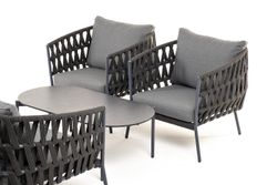 "Диего" лаунж-зона 4-местная плетеная из роупа (веревки), каркас алюминиевый темно-серый, роуп темно-серый