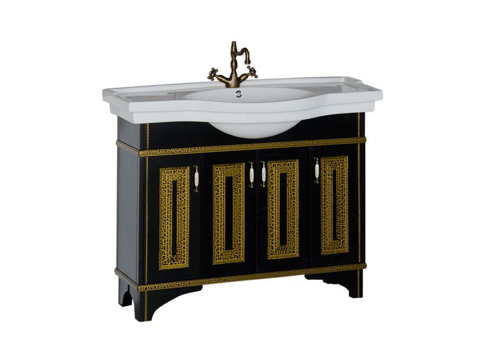 Тумба с раковиной Aquanet Валенса 110 черный краколет/золото