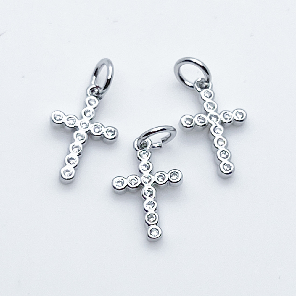 Подвеска Крест, цвет серебро, фианиты, размер 14*9 мм, цена за 1 шт