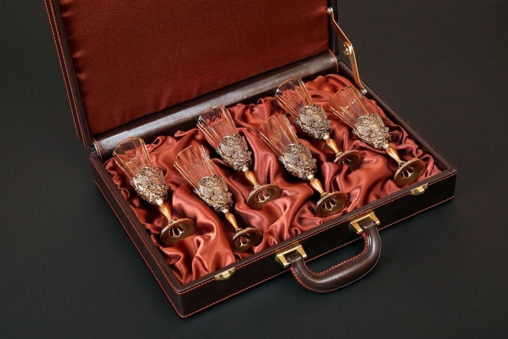 Набор лафитников «Герб России» 6 шт. в подарочном футляре с художественным оформлением