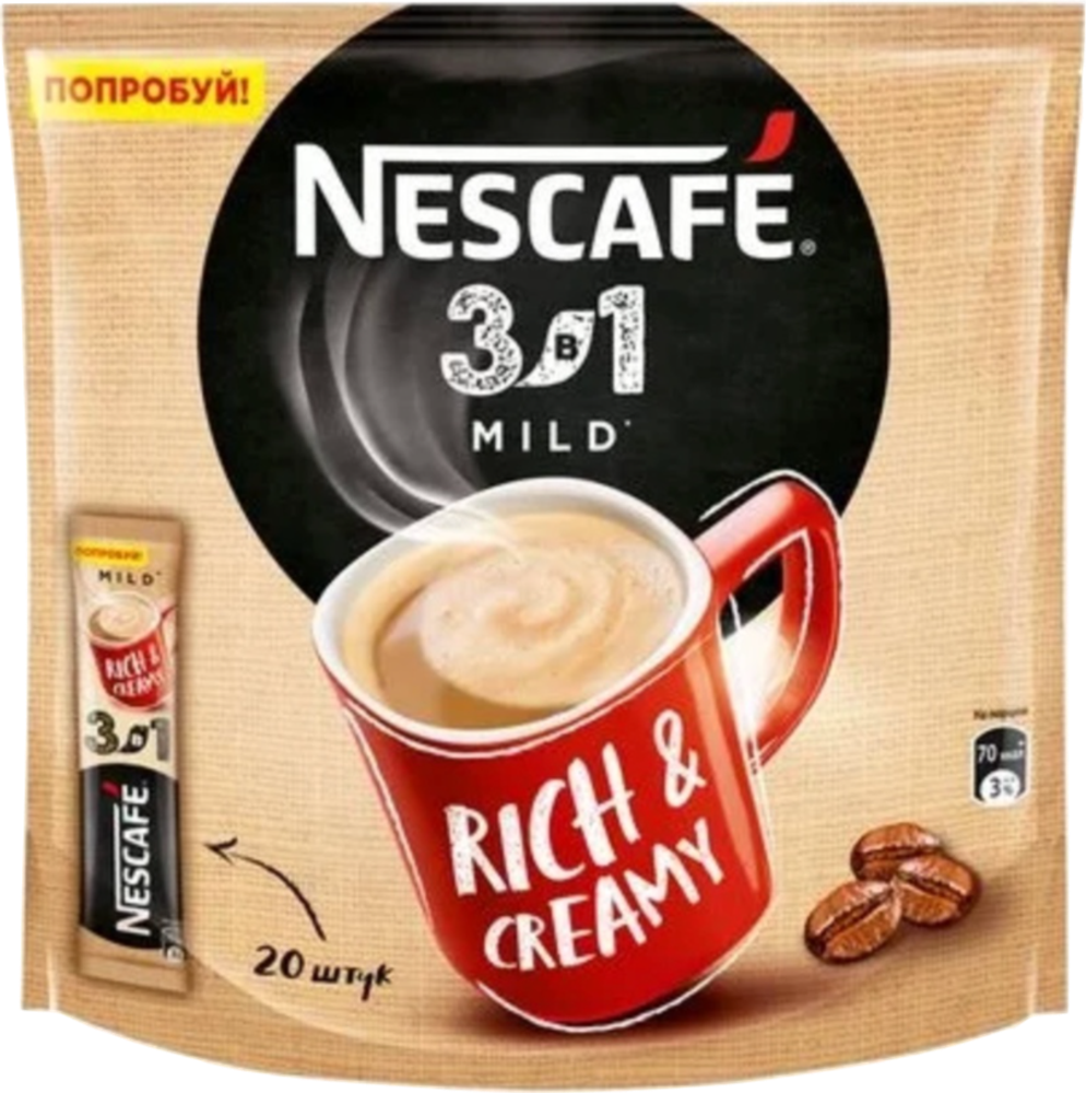 Растворимый кофе Nescafe 3 в 1 мягкий, в стиках, 20 шт