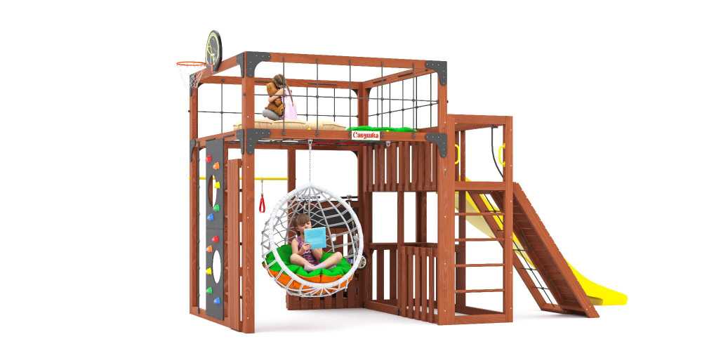 Детская площадка Савушка КУБ-3 (Махагон) подушками и коконом