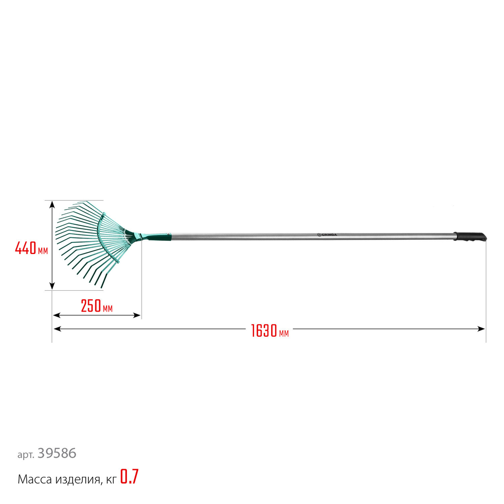 GRINDA PR-40 ALU, 440 х 250 х 1630 мм, 22 плоских зубца, алюминиевый черенок, веерные грабли, PROLine (39586)